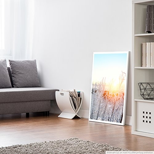 Best for home Artprints Leinwandbild - Art - Hellblaue Winterlandschaft bei Sonnenaufgang oder Sonnenintergang - Fotodruck in gestochen scharfer Qualität