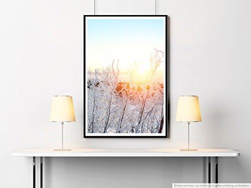 Best for home Artprints Leinwandbild - Art - Hellblaue Winterlandschaft bei Sonnenaufgang oder Sonnenintergang - Fotodruck in gestochen scharfer Qualität