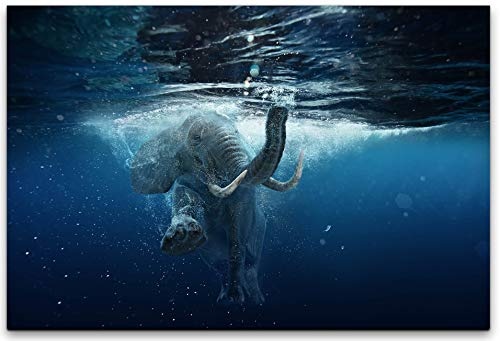 bestforhome 150x100cm Leinwandbild schwimmender Elefant unter Wasser Leinwand auf Holzrahmen