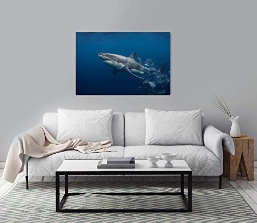 bestforhome 150x100cm Leinwandbild weißer Hai unter Wasser Leinwand auf Holzrahmen