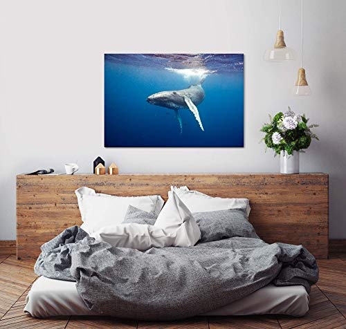 bestforhome 150x100cm Leinwandbild Whale am Schwimmen unter Wasser Leinwand auf Holzrahmen