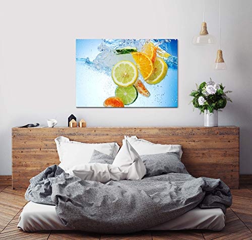 bestforhome 180x120cm Leinwandbild Tropische Früchte Zitrone Orange Limette im Wasser Leinwand auf Holzrahmen