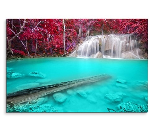 Modernes Bild 120x80cm Landschaftsfotografie - Türkiser Erawan Wasserfall in Thailand