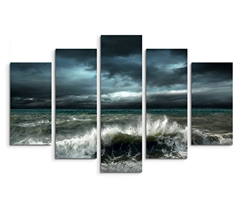 Modernes Bild 150x100cm Landschaftsfotografie - Stürmisches Meer mit Regenwolken