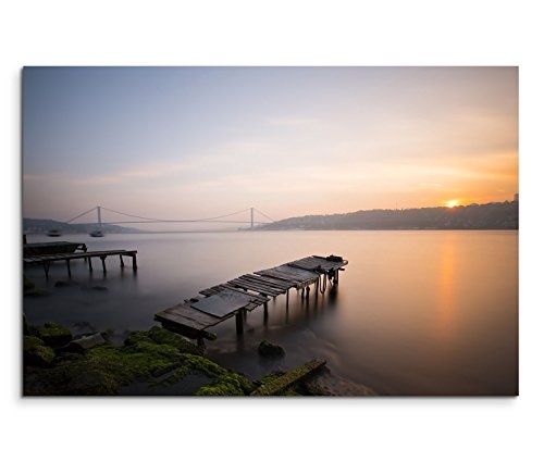 Modernes Bild 120x80cm Landschaftsfotografie - Steg vor der Bosporus Brücke