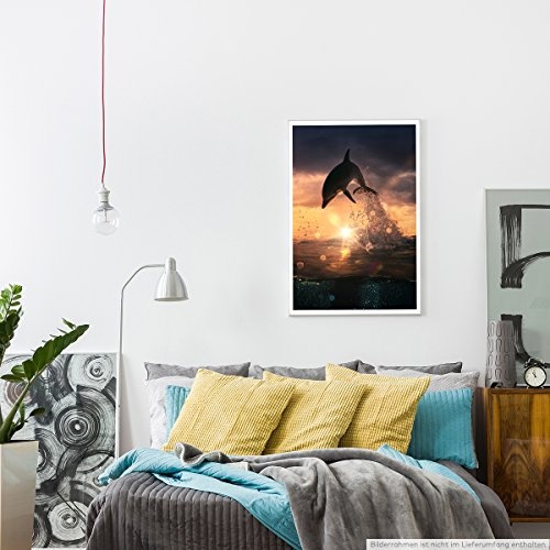 Best for home Artprints - Tierfotografie - Springender Delfin bei Sonnenaufgang- Fotodruck in gestochen scharfer Qualität