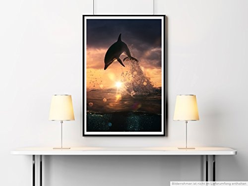 Best for home Artprints - Tierfotografie - Springender Delfin bei Sonnenaufgang- Fotodruck in gestochen scharfer Qualität