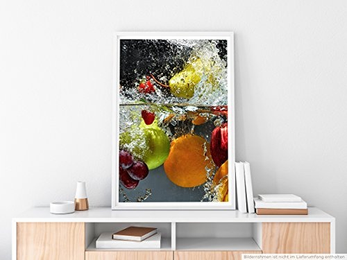 Best for home Artprints - Food-Fotografie - Obst im spritzenden Wasser- Fotodruck in gestochen scharfer Qualität