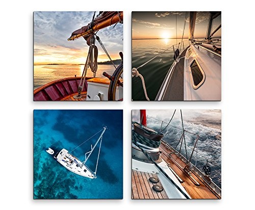 4 Bilder je 30x30cm Leinwandbilder Wasserfest Leinwanddruck Schiffsbug Meer Boot Wasser