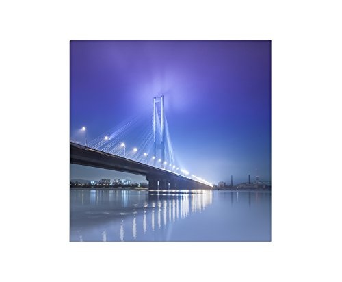 80x80cm - Kiew Brücke Wasser Lichter Nacht - Bild...