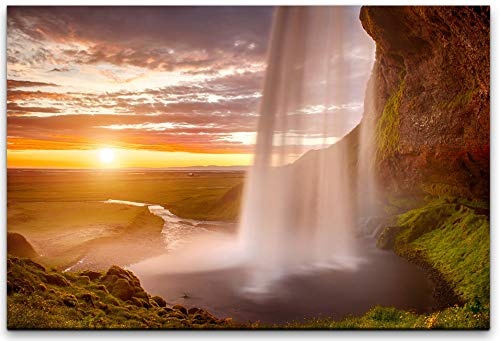 bestforhome 150x100cm Leinwandbild Wasserfall auf Island...