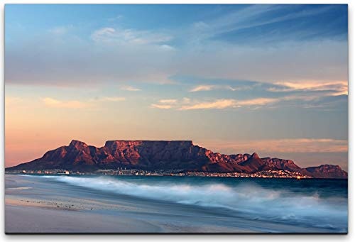 bestforhome 120x80cm Leinwandbild Strand von mit Tafelberge Kapstadt Leinwand auf Holzrahmen