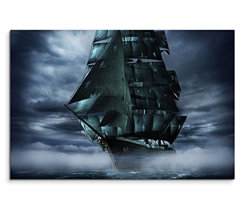 Modernes Bild 120x80cm Bild - Geisterschiff bei Nacht und...