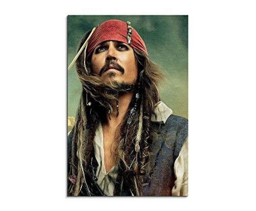 Pirates Of The Caribbean Captain Jack Sparrow 90x60cm Bild als schoener Kunstdruck auf echter Leinwand als Wandbild auf Keilrahmen