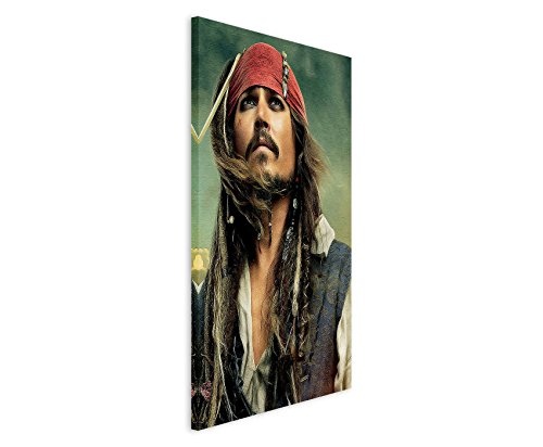 Pirates Of The Caribbean Captain Jack Sparrow 90x60cm Bild als schoener Kunstdruck auf echter Leinwand als Wandbild auf Keilrahmen