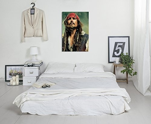 Pirates Of The Caribbean Captain Jack Sparrow 90x60cm Bild als schoener Kunstdruck auf echter Leinwand als Wandbild auf Keilrahmen