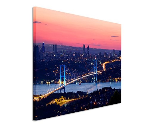 Modernes Bild 120x80cm Urbane Fotografie - Istanbul am frühen Morgen mit Bosporus Brücke