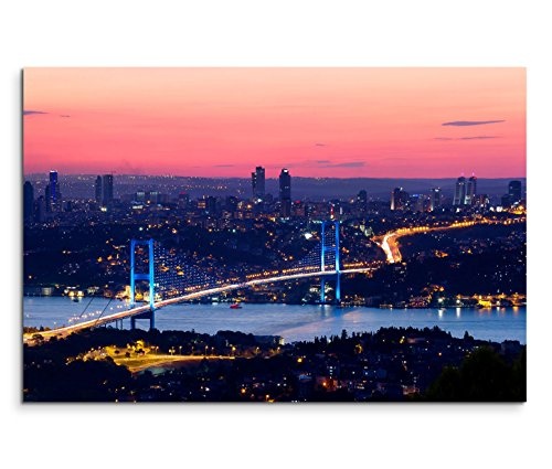 Modernes Bild 120x80cm Urbane Fotografie - Istanbul am frühen Morgen mit Bosporus Brücke