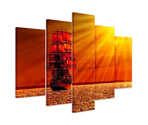Modernes Bild 150x100cm Künstlerische Fotografie - Imposantes Segelschiff bei Sonnenaufgang
