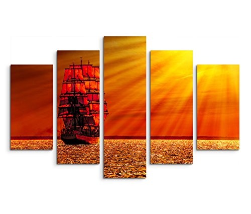 Modernes Bild 150x100cm Künstlerische Fotografie - Imposantes Segelschiff bei Sonnenaufgang
