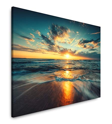 bestforhome 150x100cm Leinwandbild Sonnenuntergang am Strand Leinwand auf Holzrahmen