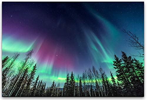 bestforhome 150x100cm Leinwandbild Polarlichter über Wald Leinwand auf Holzrahmen