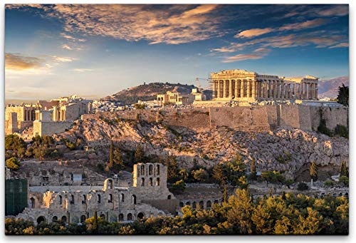 bestforhome 180x120cm Leinwandbild Akropolis in Athen am Abend Leinwand auf Holzrahmen