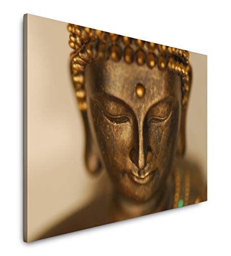 bestforhome 150x100cm Leinwandbild Goldener Buddhakopf, Leinwand auf Holzrahmen