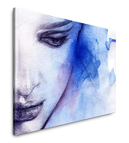 bestforhome 150x100cm Leinwandbild gemaltes Bild blau die Frau Leinwand auf Holzrahmen