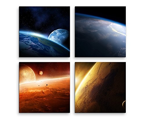 4 Bilder je 30x30cm Leinwandbilder Wasserfest Leinwanddruck Weltall Mars Universum Mond