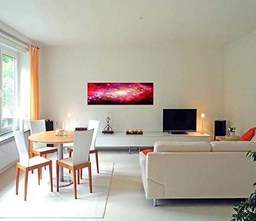 Wandbild auf Leinwand als Panorama in 120x40cm Sterne Galaxie Weltall Planeten