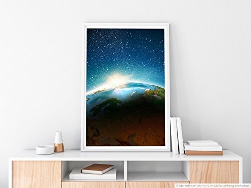 Best for home Artprints - Fotocollage Erde mit Sonnenstrahlen im Weltall- Fotodruck in gestochen scharfer Qualität