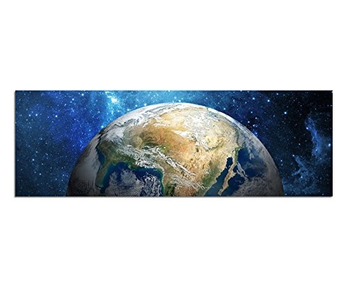 Wandbild auf Leinwand als Panorama in 120x40 cm Weltall Planet Erde Galaxie