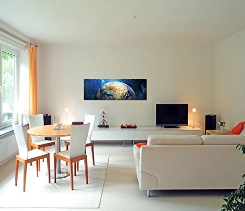 Wandbild auf Leinwand als Panorama in 120x40 cm Weltall Planet Erde Galaxie