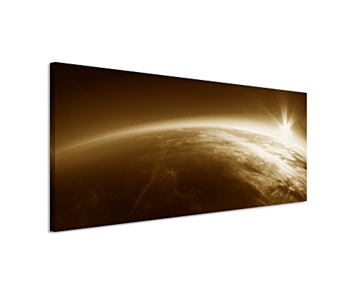 150x50cm Wandbild Panorama Fotoleinwand Bild in Sepia Weltall Foto Erde