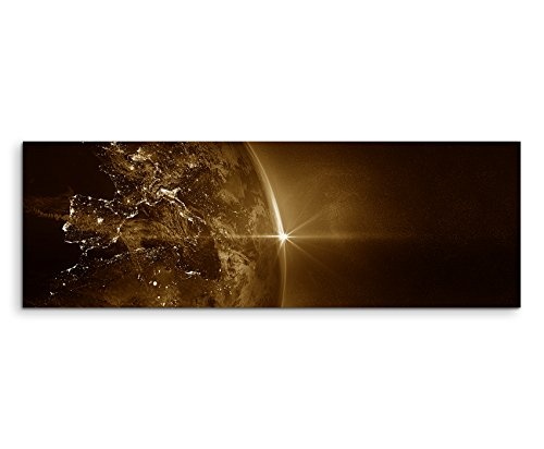 150x50cm Wandbild Panorama Fotoleinwand Bild in Sepia Weltall Sonnenaufgang