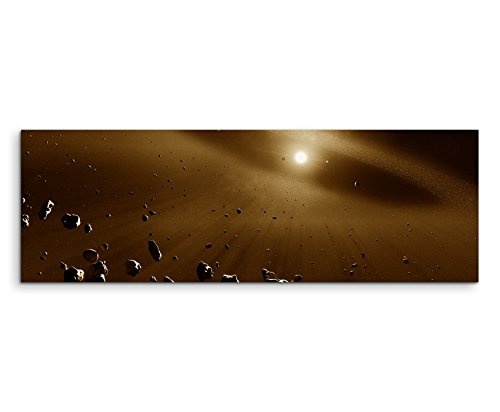 150x50cm Wandbild Panorama Fotoleinwand Bild in Sepia Weltall Asteroid