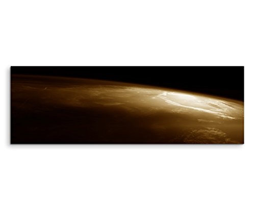 150x50cm Wandbild Panorama Fotoleinwand Bild in Sepia Weltall Erde