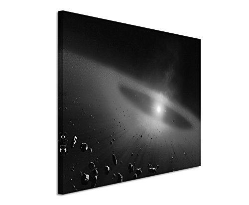 50x70cm Wandbild Fotoleinwand Bild in Schwarz Weiss Weltall Asteroid