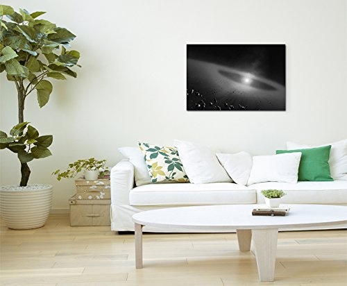 50x70cm Wandbild Fotoleinwand Bild in Schwarz Weiss Weltall Asteroid