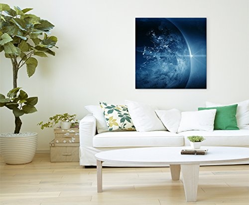 60x60cm Wandbild Fotoleinwand Bild in Blau Weltall Sonnenaufgang