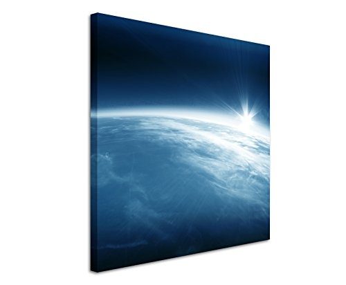 60x60cm Wandbild Fotoleinwand Bild in Blau Weltall Foto Erde