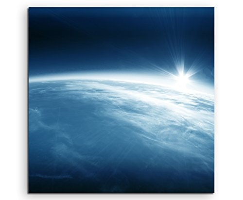 60x60cm Wandbild Fotoleinwand Bild in Blau Weltall Foto Erde
