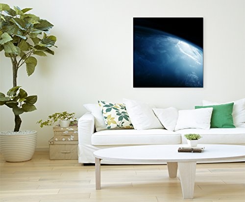 60x60cm Wandbild Fotoleinwand Bild in Blau Weltall Erde