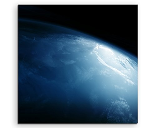 60x60cm Wandbild Fotoleinwand Bild in Blau Weltall Erde