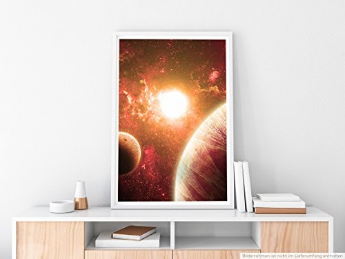 Best for home Artprints - Illustration - Rote Planeten mit Mond- Fotodruck in gestochen scharfer Qualität