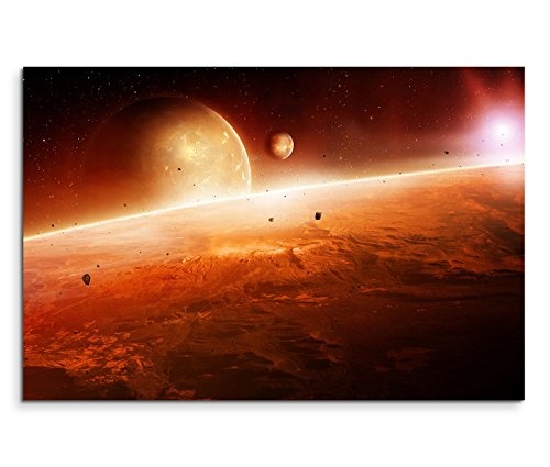 Modernes Bild 120x80cm Künstlerische Fotografie - Planet bei Sonnenaufgang im Weltall