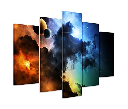 Modernes Bild 150x100cm Künstlerische Fotografie - Weltall mit Planeten und Sternenstaub