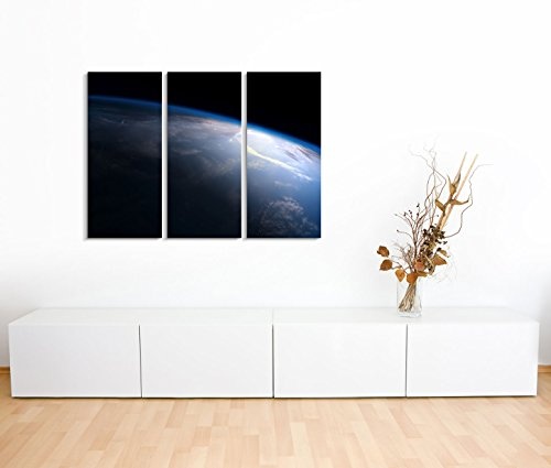 Modernes Bild 3 teilig je 40x90cm Künstlerische Fotografie - Planet Erde aus dem Weltall