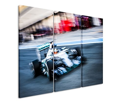 Modernes Bild 3 teilig je 40x90cm Künstlerische Fotografie - Leinwandbild Formel 1 Rennwagen F1 auf der Rennstrecke
